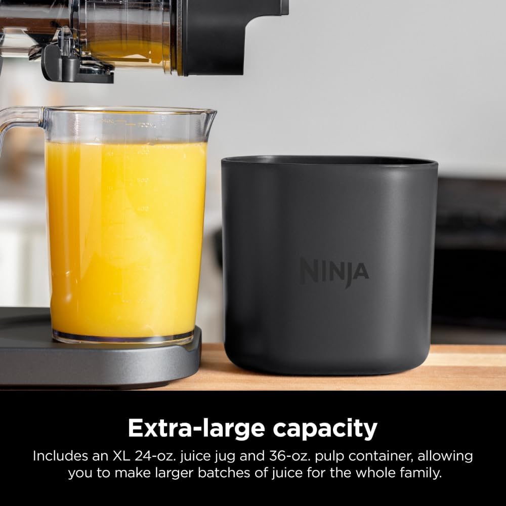 Ninja JC151 NeverClog Cold Press Juicer, Powerful Slow Juicer with Total Pulp Control, Countertop, Electric, 2 Pulp Functions, Dishwasher Safe, 2nd Generation, Charcoal