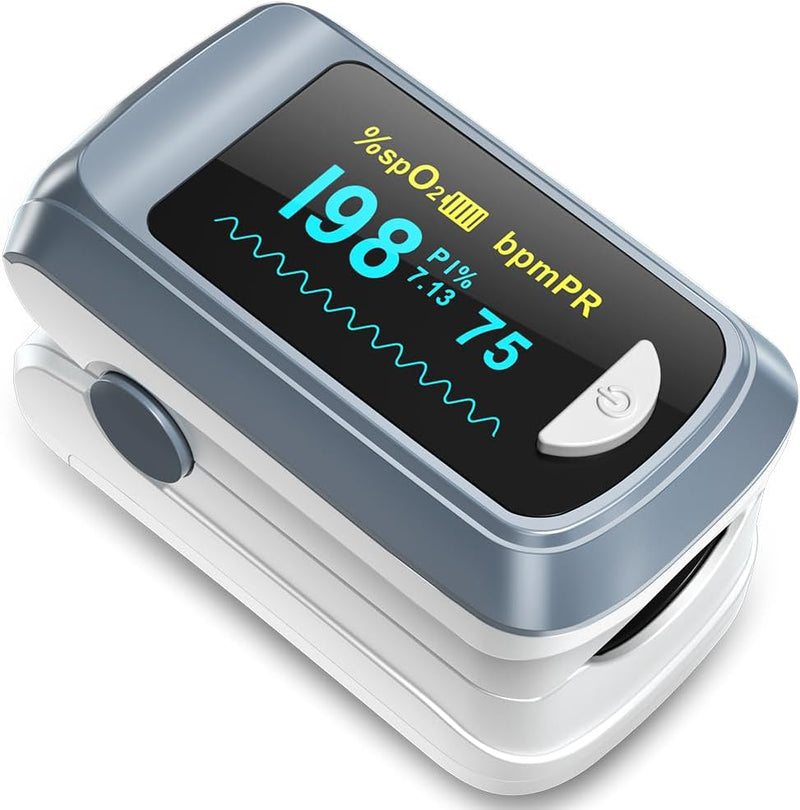 Fingertip Pulse Oximeter Blood Oxygen Saturation Monitor Pulse Ox, Heart Rate and Fast Spo2 Reading Oxygen Meter with OLED Screen Included Lanyard and 2 X AAA Batteries