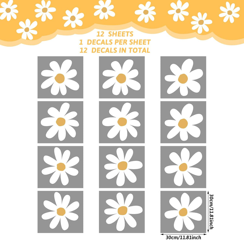 12 Sheets Daisy Wall Decals Flower Wall Stickers Large Daisy Wall Stickers Daisy Decals for Wall Peel and Stick for Nursery Kids Girls Bedroom Living Room Wall Decor(Classic Style)