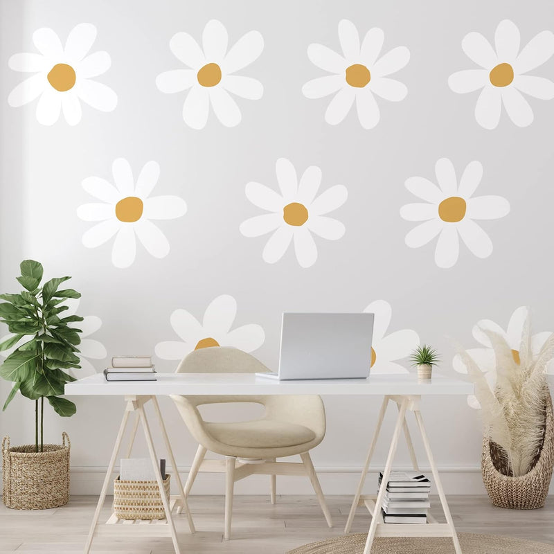 12 Sheets Daisy Wall Decals Flower Wall Stickers Large Daisy Wall Stickers Daisy Decals for Wall Peel and Stick for Nursery Kids Girls Bedroom Living Room Wall Decor(Classic Style)