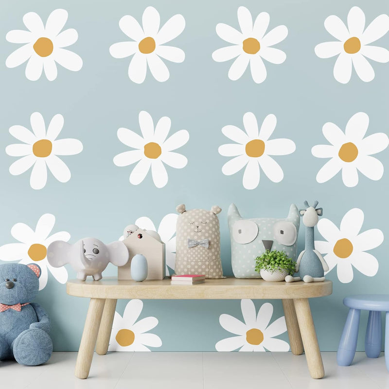 12 Sheets Daisy Wall Decals Flower Wall Stickers Large Daisy Wall Stickers Daisy Decals for Wall Peel and Stick for Nursery Kids Girls Bedroom Living Room Wall Decor(Classic Style)