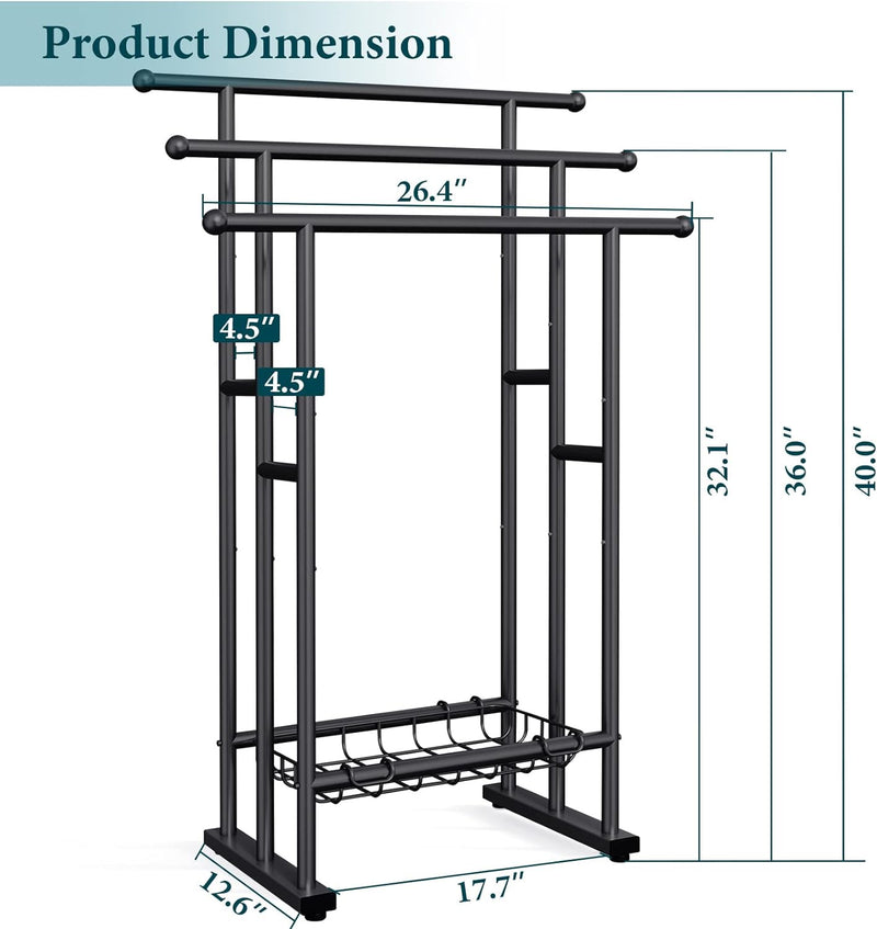 Kayfia 40" H Free Standing Towel Rack, 3 Tier Alloy Steel Stand with Basket, Blanket Drying and Display Rack for Oversized Bath Towels Bathroom Accessories, Next to Tub or Shower (Black)