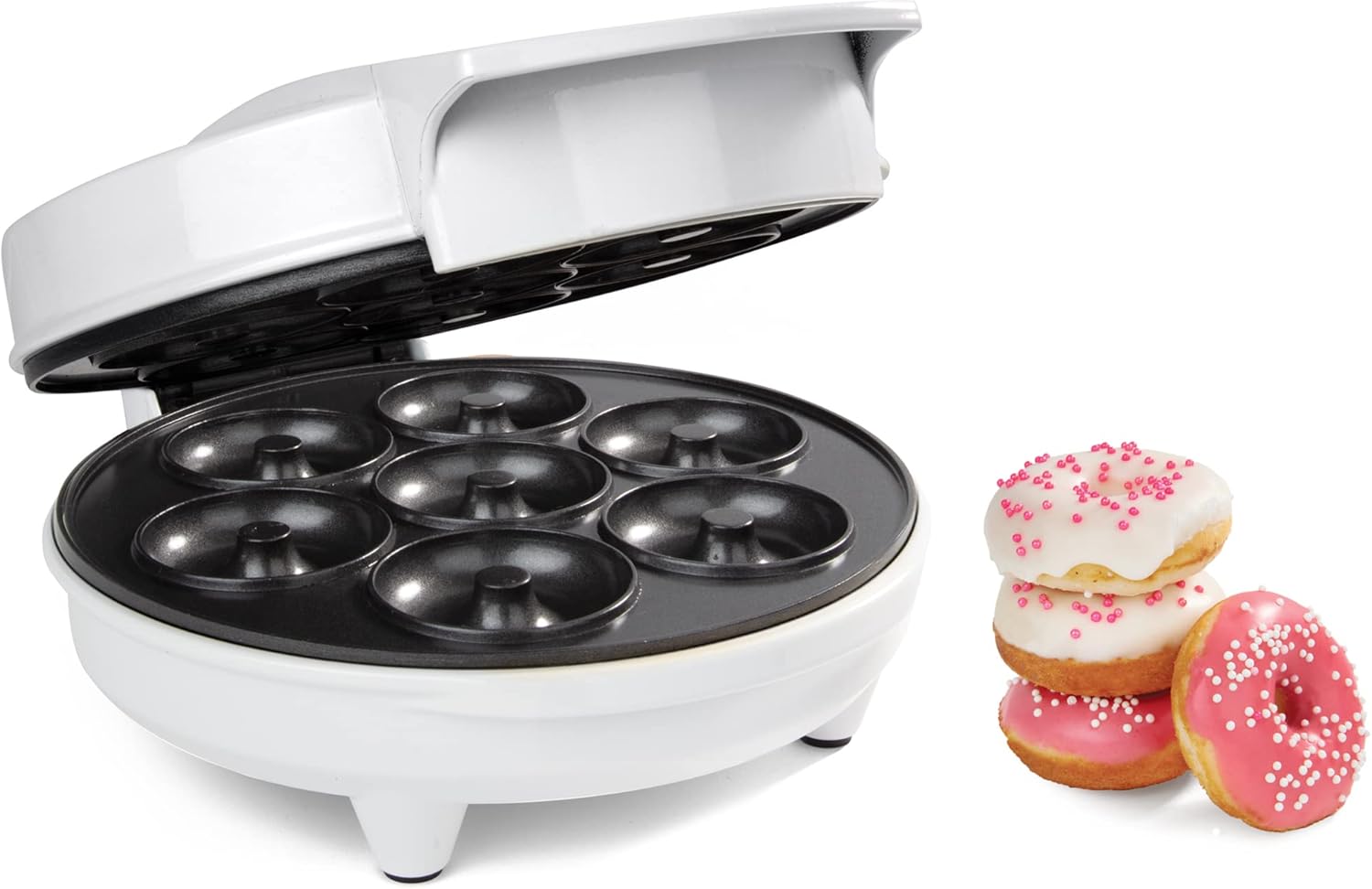 Mini Donut Maker - Electric Non-Stick Surface Makes 7 Small Doughnuts- Decorate, Frost or Ice Your Own for Kid Friendly Baked Dessert Treat- Unique Summer Baking Activity for Adults, or Gift for Her