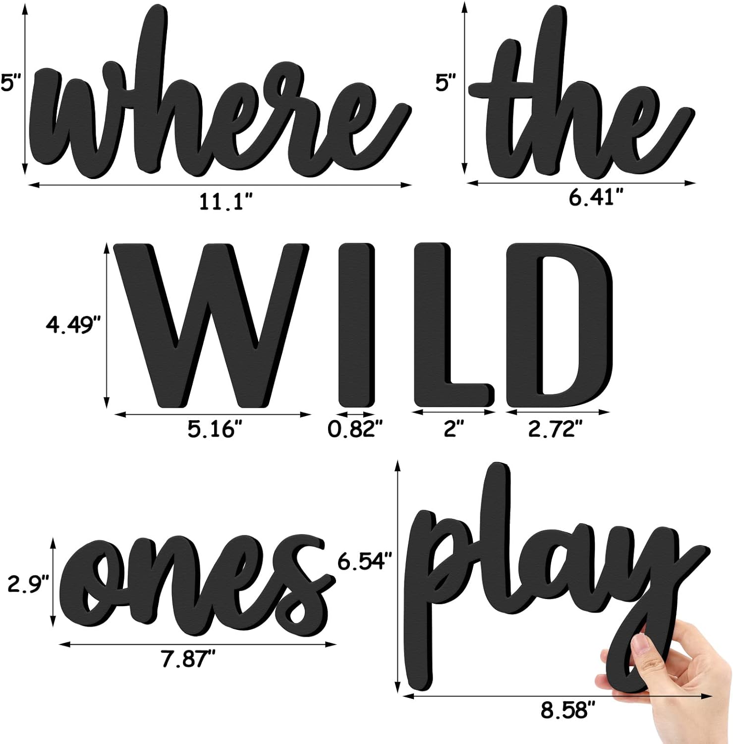 Xylolfsty Playroom Wall Decor, Where The Wild Ones Play Room Sign Wooden Wall Art Decoration for Boys and Girls Toy Room Kids Toddler Nursery Room Bedroom Home Word Cutouts Sign 8 pcs