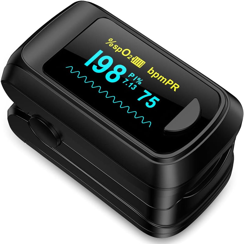 Fingertip Pulse Oximeter Blood Oxygen Saturation Monitor Pulse Ox, Heart Rate and Fast Spo2 Reading Oxygen Meter with OLED Screen Included Lanyard and 2 X AAA Batteries