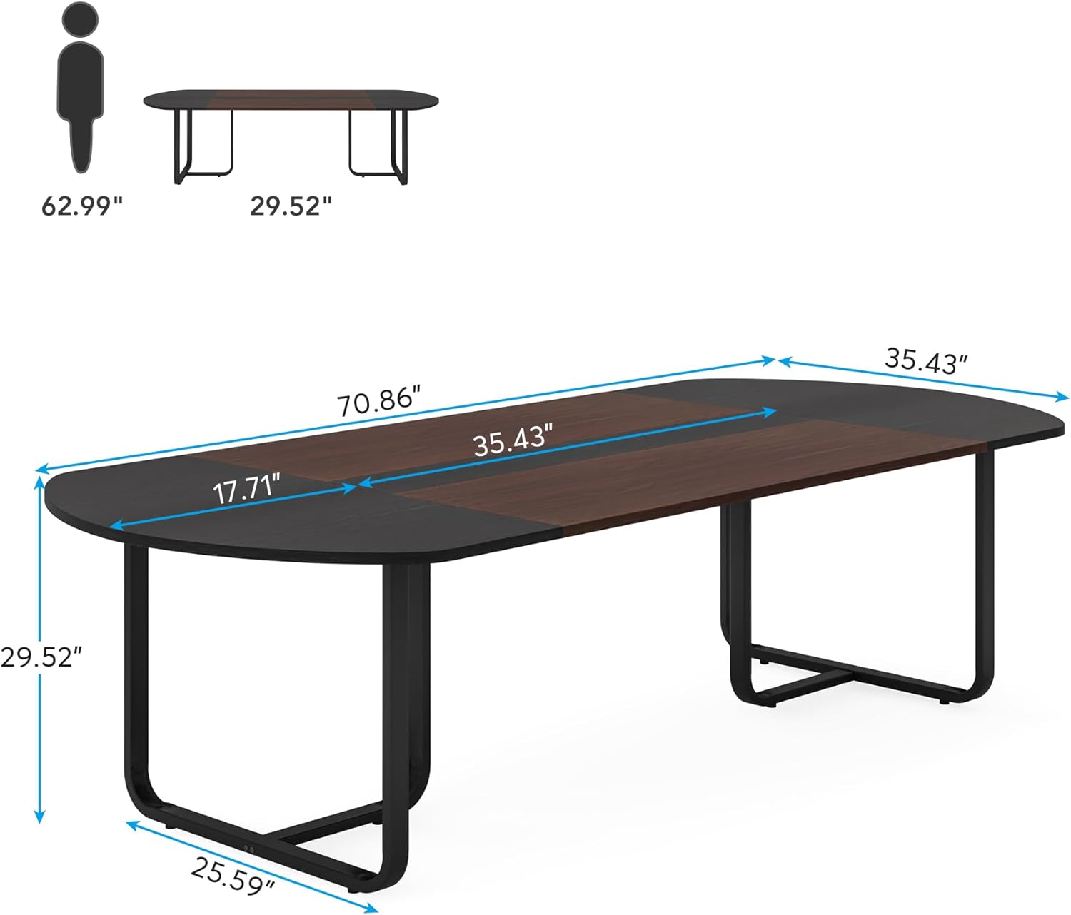 Tribesigns 70.86 Inches 6FT Oval Conference Table, Two-tone Finish Curved Meeting Tables for Office, Large Business Training Seminar Table (Walnut+Black)