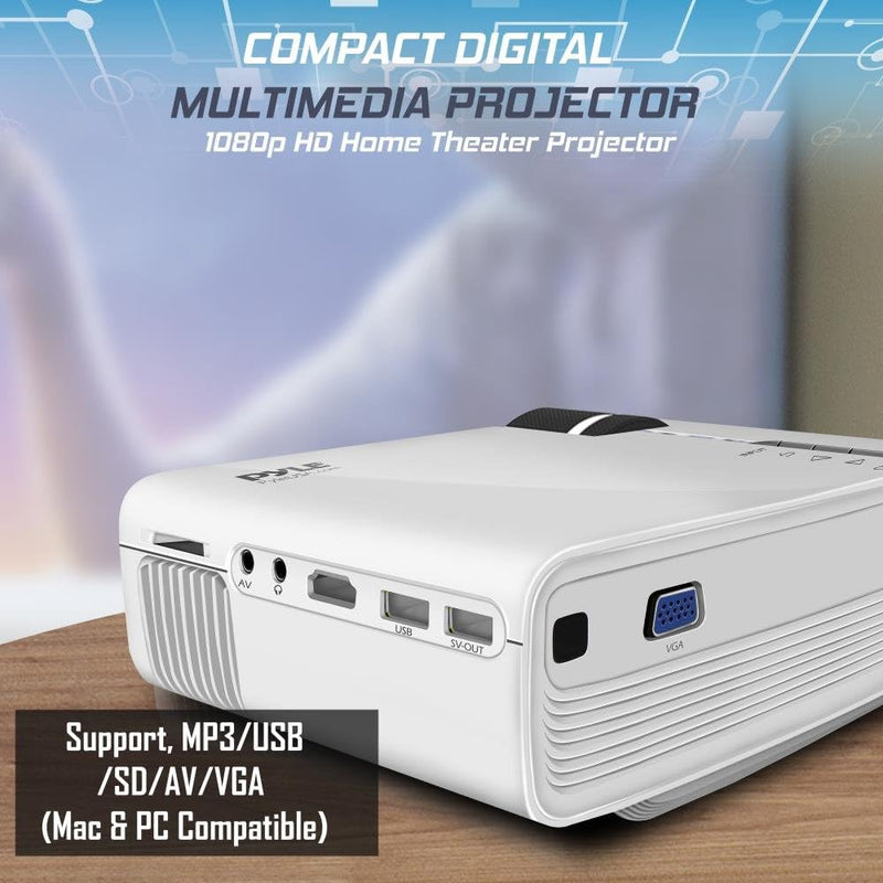 Pyle Upgraded V2 Portable Home Theater LED Projector, 1080p Support, MP3/USB/SD/AV/VGA (Mac & PC Compatible), (PRJG74)