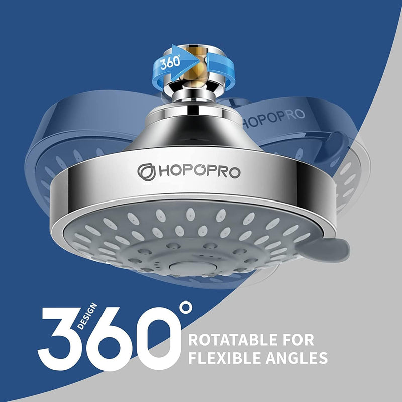 HOPOPRO 5-Mode High Pressure Shower Head - Consumer Reports, The Washington Post, NBC News, TODAY TV Show Recommended - 4.1 Inch High Flow Fixed Showerheads Bathroom Rain Showerhead for Low Pressure