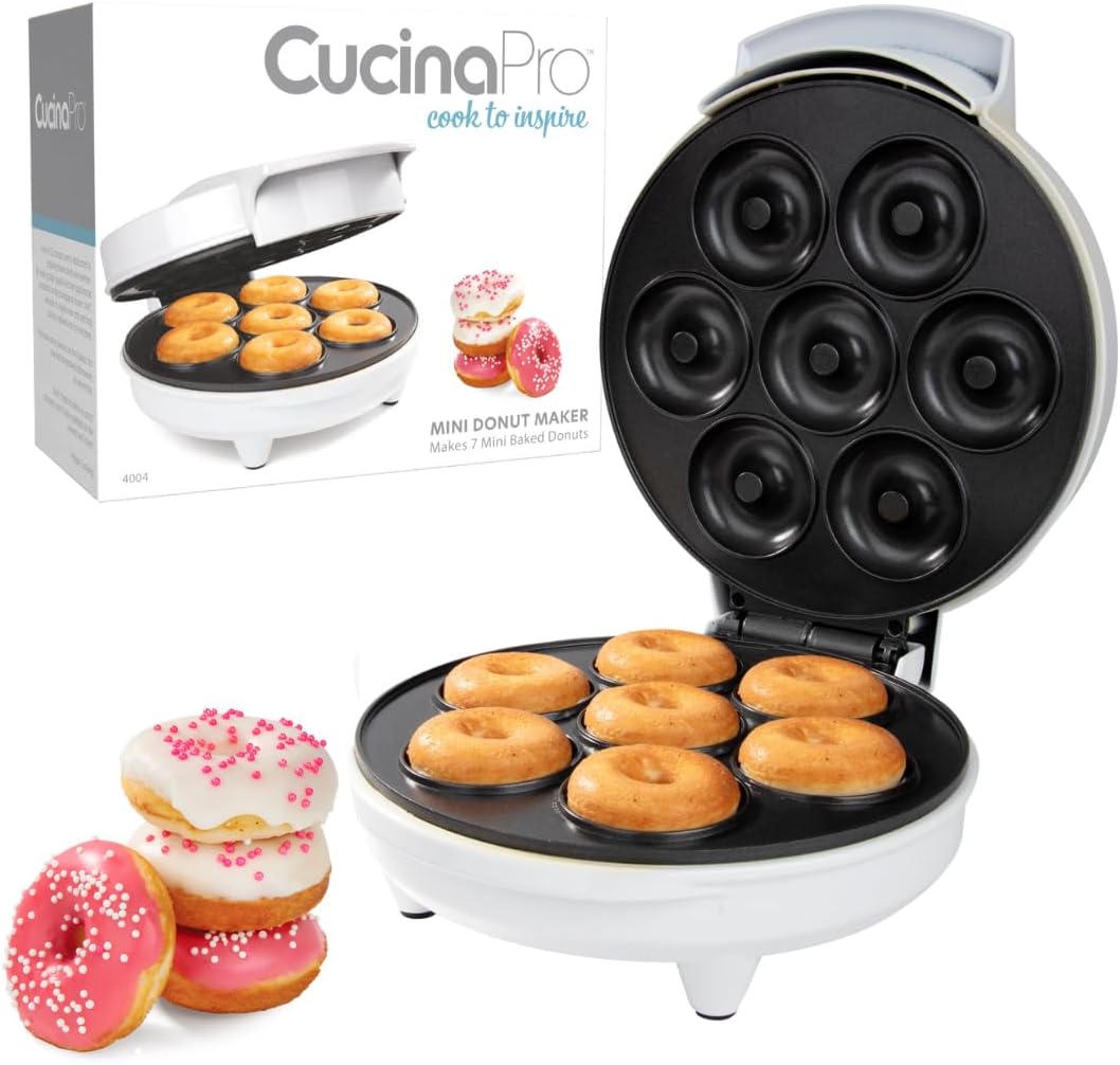 Mini Donut Maker - Electric Non-Stick Surface Makes 7 Small Doughnuts- Decorate, Frost or Ice Your Own for Kid Friendly Baked Dessert Treat- Unique Summer Baking Activity for Adults, or Gift for Her