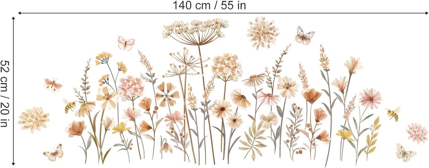 decalmile Boho Flower Wall Decals Wildflower Floral Dandelion Grass Wall Stickers Baby Nursery Girls Bedroom Kids Room Wall Decor