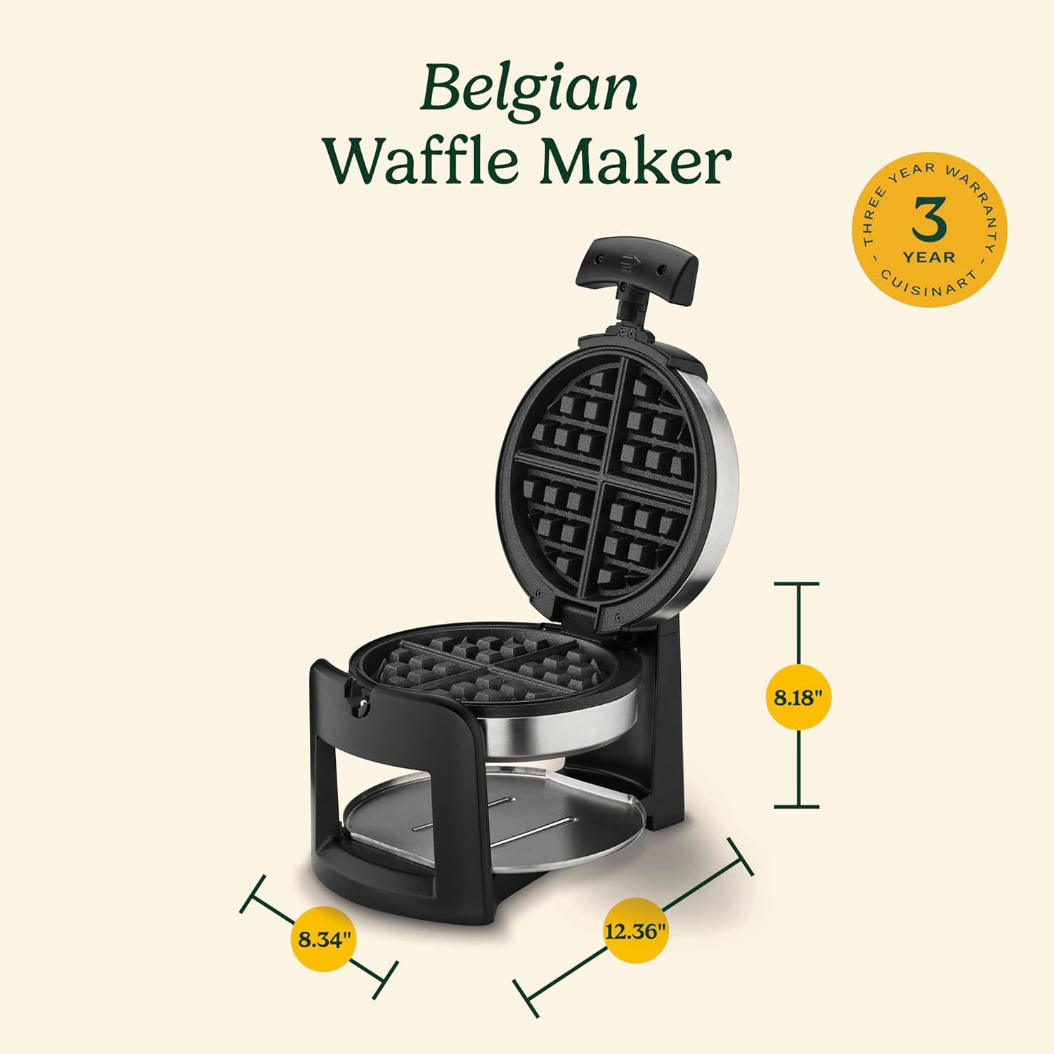 Cuisinart WAF-F30 Round Flip Belgian Waffle Maker, Black/Silver, 1 inch thick