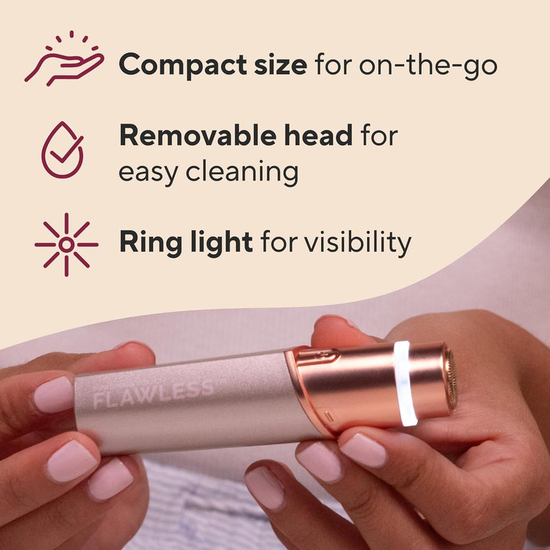 Finishing Touch Flawless Facial Hair Remover for Women, Rose Gold Electric Face Razor with LED Light, Recyclable Packaging