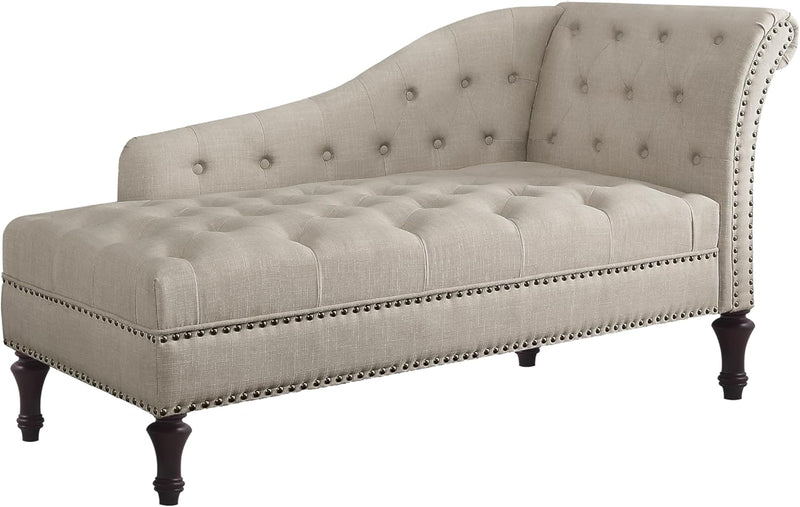 ROSEVERA Deedee Linen Upholstered Chaise Lounge Chair with Nailhead Trim for Living Room and Bedroom, Beige