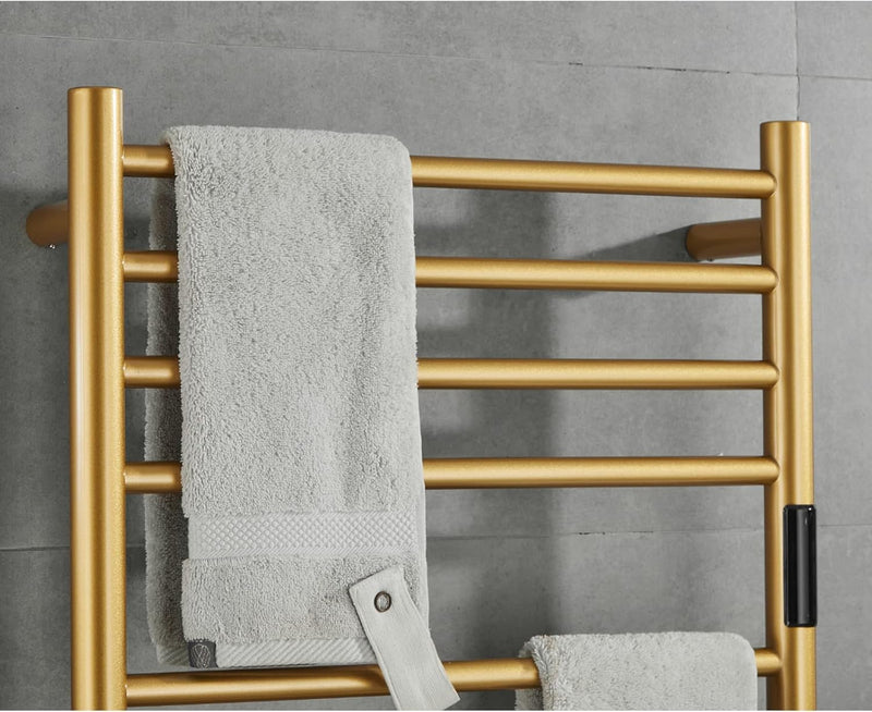 Heated Towel Rack Gold Freestanding & Wall Mounted Electric Towel Warmer Drying Rack for Bathroom, Built-in Timer and LED Indicator, 11 Bar Plug-in 304 Stainless Steel Heated Towel Rail