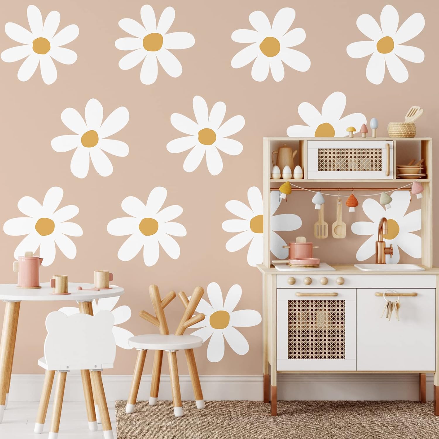 12 Sheets Daisy Wall Decals Flower Wall Stickers Large Daisy Wall Stickers Daisy Decals for Wall Peel and Stick for Nursery Kids Girls Bedroom Living Room Wall Decor(Classic Style)