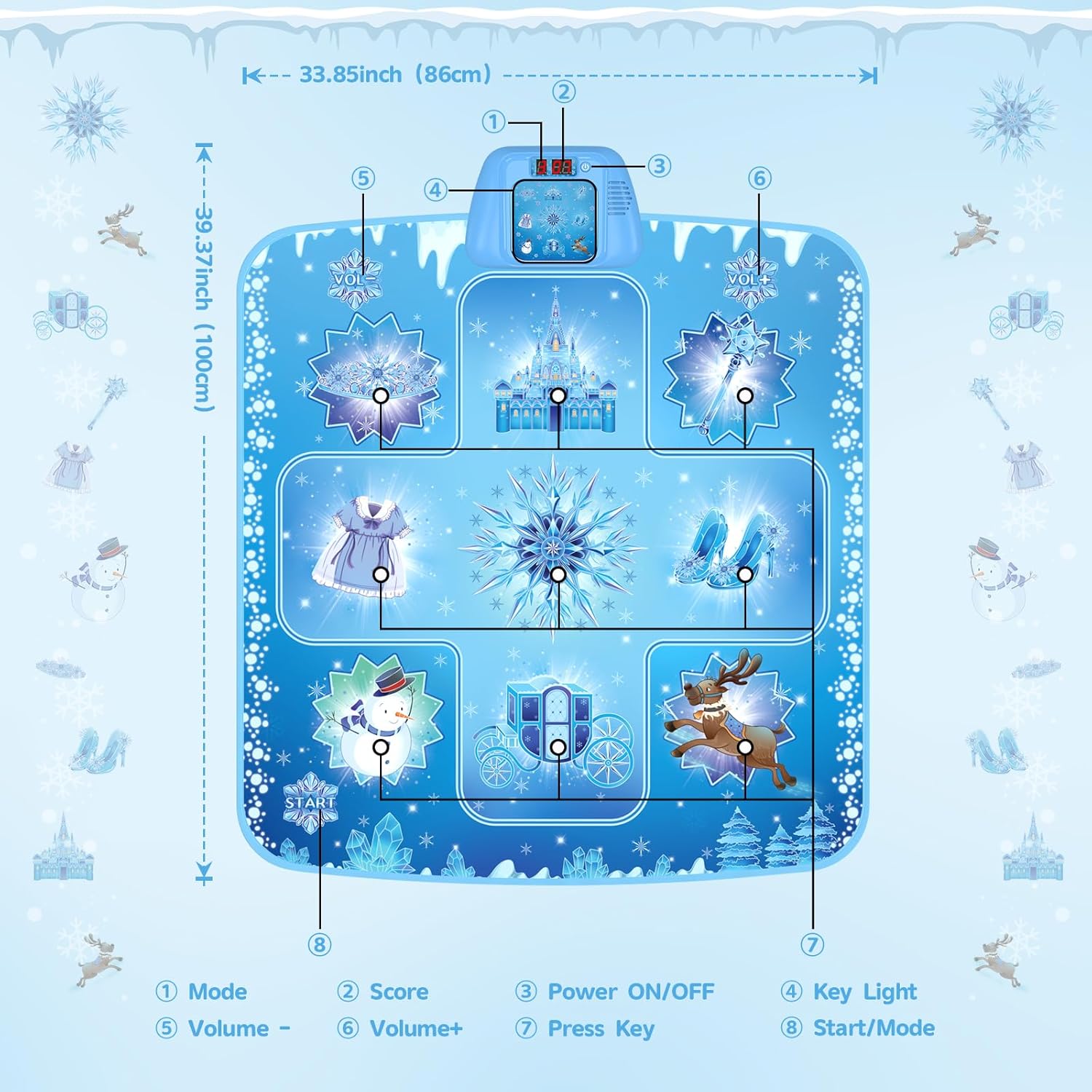 GirlsHome Dance Mat - Frozen Toys for Girls Electronic Dance Pad with 5 Game Modes, Built-in Music, Touch Sensitive Light Up LED Kids Musical Mat, Christmas & Birthday Gift for Girls 3-12