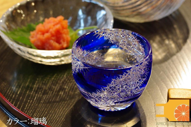 Cut Glass 江戸切子 Edo Kiriko, Japanese Traditional Craft in Gift Box 光る宙 Milky Way (Green)