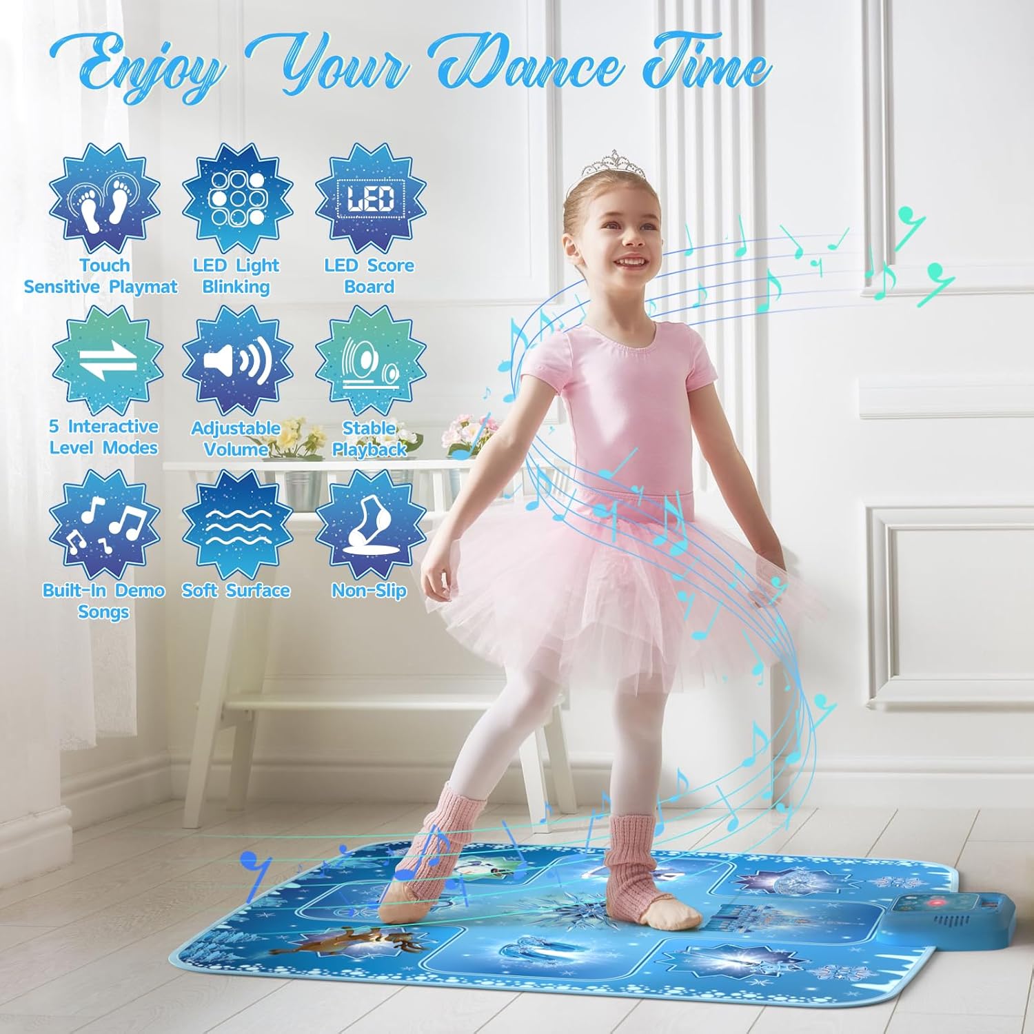 GirlsHome Dance Mat - Frozen Toys for Girls Electronic Dance Pad with 5 Game Modes, Built-in Music, Touch Sensitive Light Up LED Kids Musical Mat, Christmas & Birthday Gift for Girls 3-12