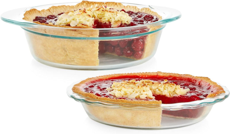 Pyrex Deep 2-Pack (9.5") Glass Baking Dish Set, Round Pie Glass Bakeware, Dishwasher, Microwave, Freezer & Pre-Heated Oven Safe