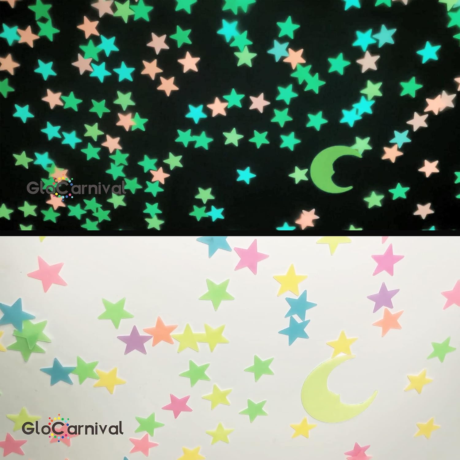 Glow in The Dark Stars Stickers for Ceiling, Adhesive 200pcs 3D Glowing Stars and Moon for Kids Bedroom,Luminous Stars Stickers Create a Realistic Starry Sky,Room Decor,Wall Stickers