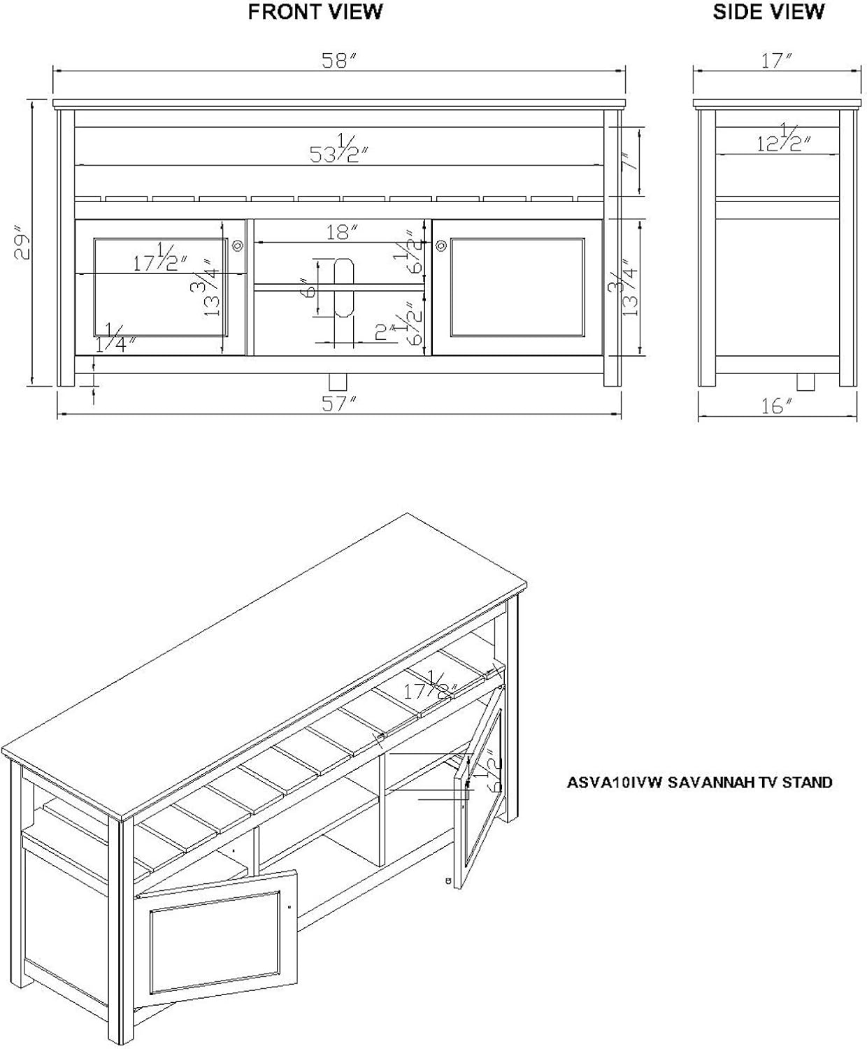 Savannah 2-Door TV Cabinet, Ivory with Natural Wood Top