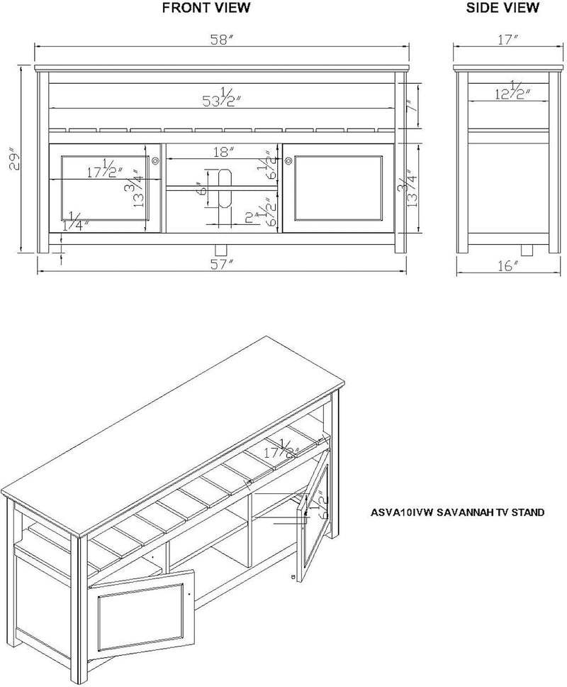 Savannah 2-Door TV Cabinet, Ivory with Natural Wood Top