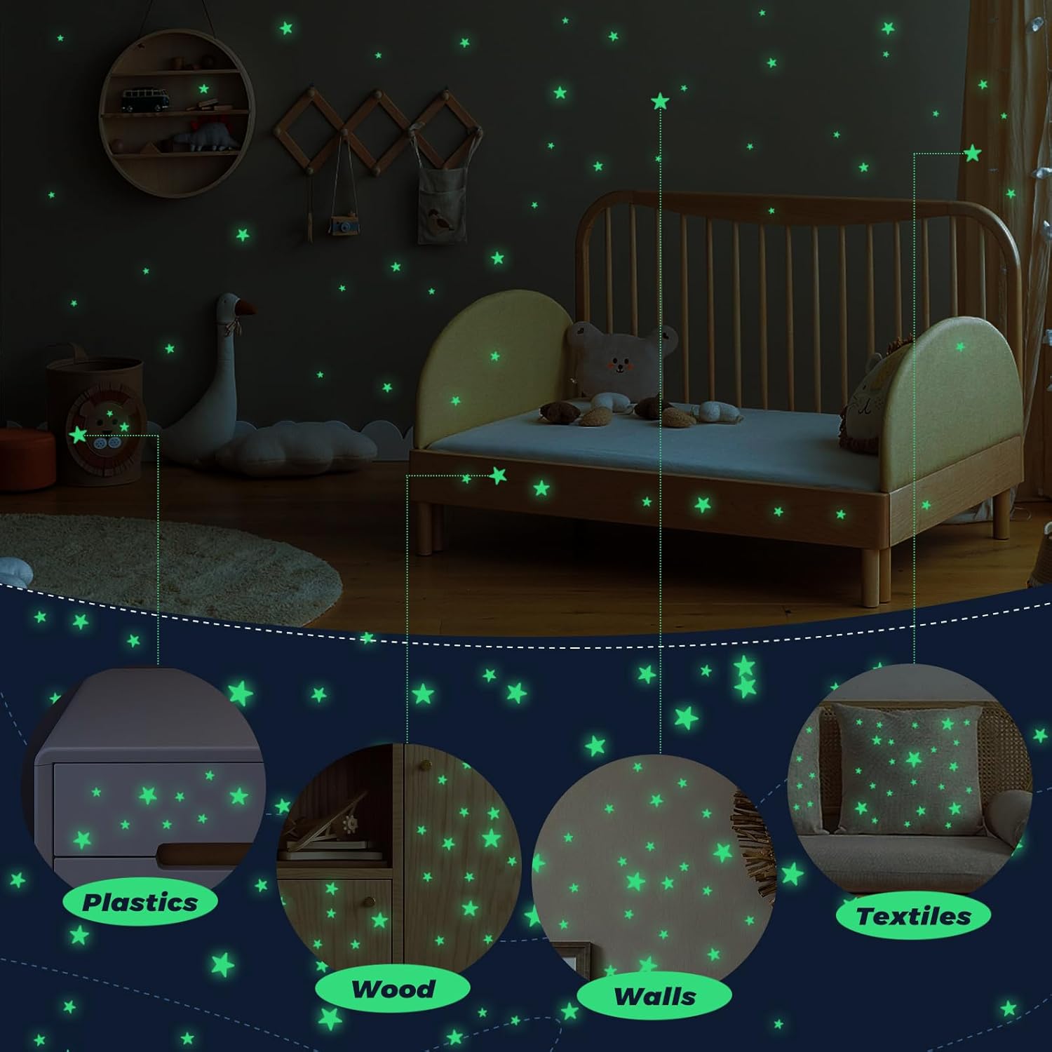 Glow in The Dark Stars Stickers for Ceiling, 514Pcs 3D Room Wall Decor Ceiling Stars Glow in The Dark Star Stickers Glow in The Dark Wall Decals for Kids Bedding Room or Party Birthday Gift