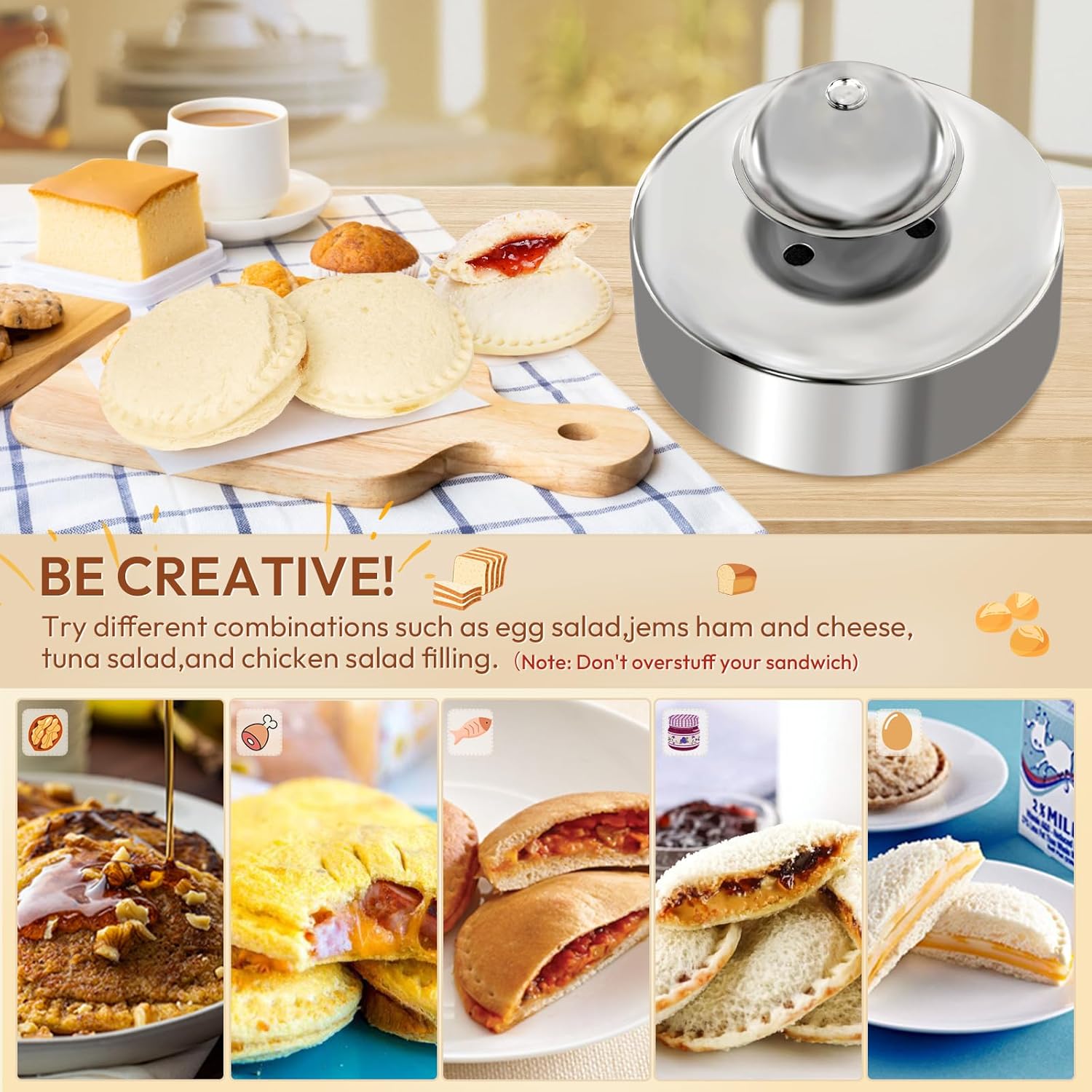 Sandwich Cutter, Sandwich Cutter and Sealer, Food-Grade 304 Stainless Steel 3.5inch Sandwich Maker,Uncrustables Peanut Butter and Jelly Sandwiches Tool/PBJ Cutter, Uncrustable Sandwich Maker for Kids