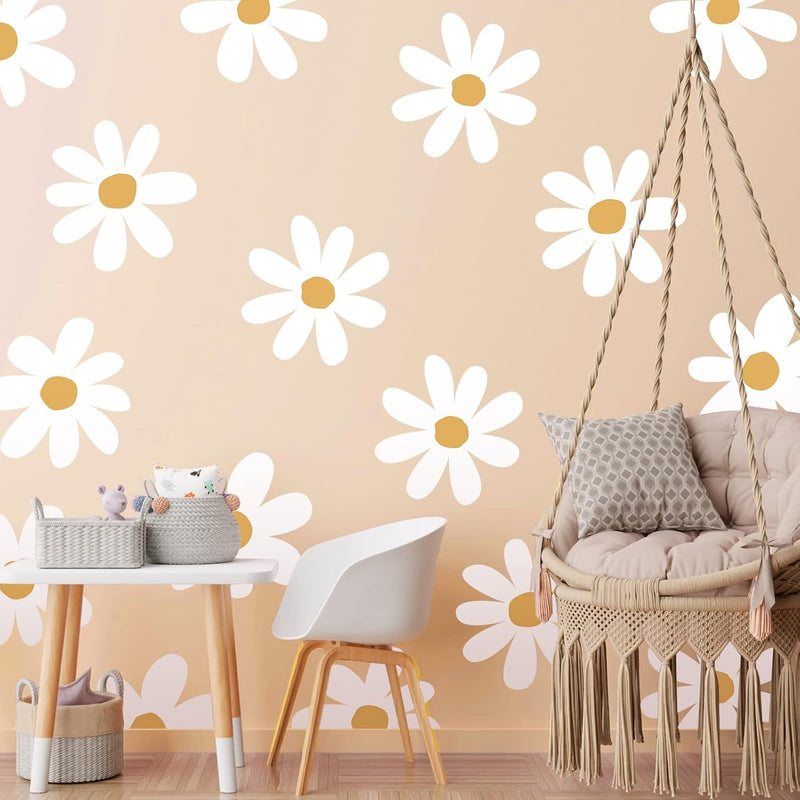 12 Sheets Daisy Wall Decals Flower Wall Stickers Large Daisy Wall Stickers Daisy Decals for Wall Peel and Stick for Nursery Kids Girls Bedroom Living Room Wall Decor(Classic Style)