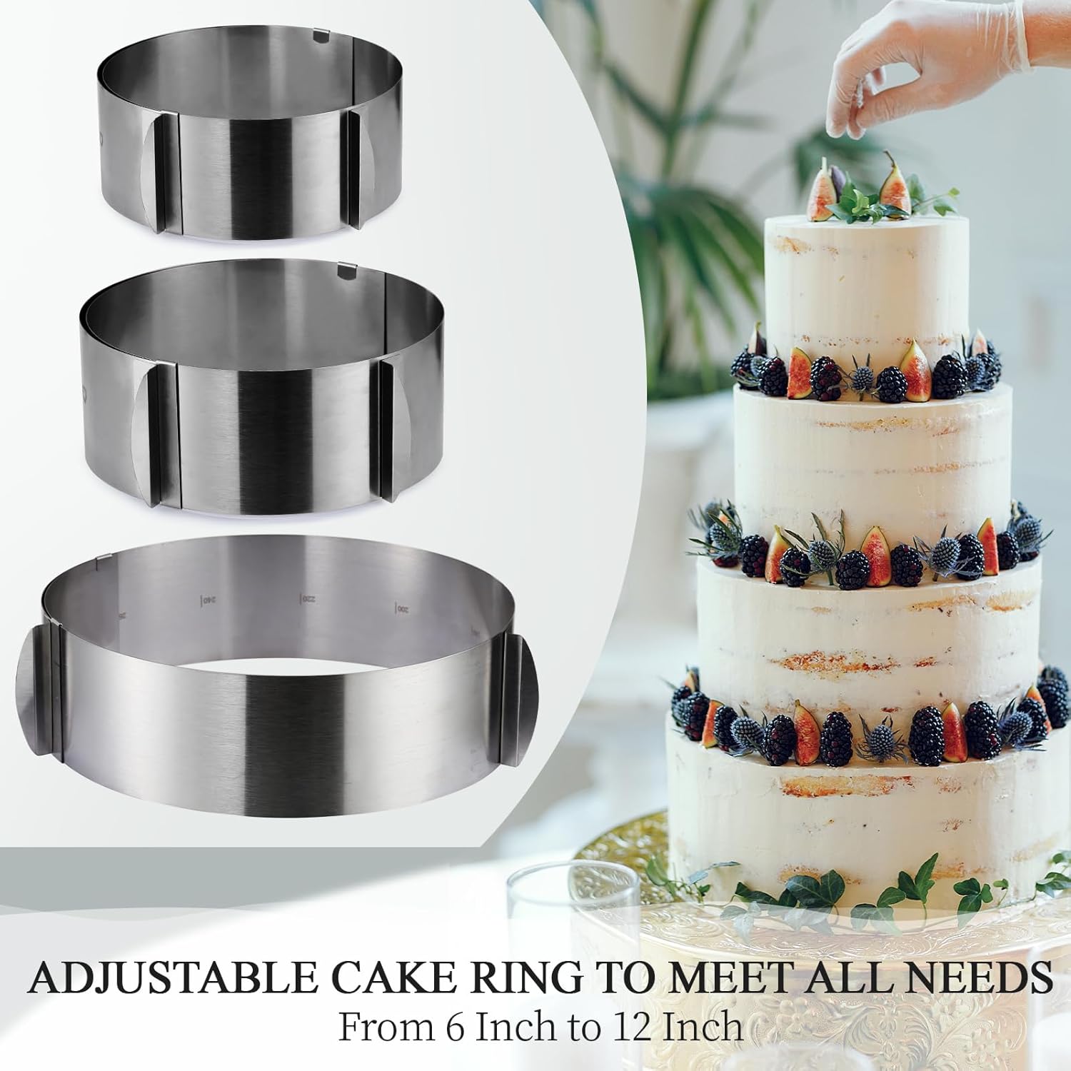 CALIFORNIA CADE ELECTRONIC Cake Mold-Cake Ring-Adjustable Round Stainless Steel 6 to 12 Inch Cake Mold - Cake Baking Supplies