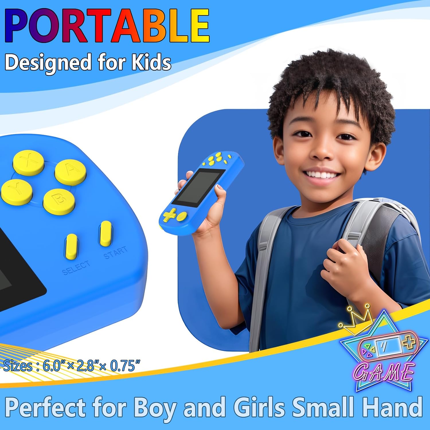 Handheld Game Console for Kids Preloaded 218 Retro Video Games, Portable Gaming Player with Rechargeable Battery 3.0" LCD Screen, Mini Arcade Electronic Toy Gifts for Boys Girls, Blue