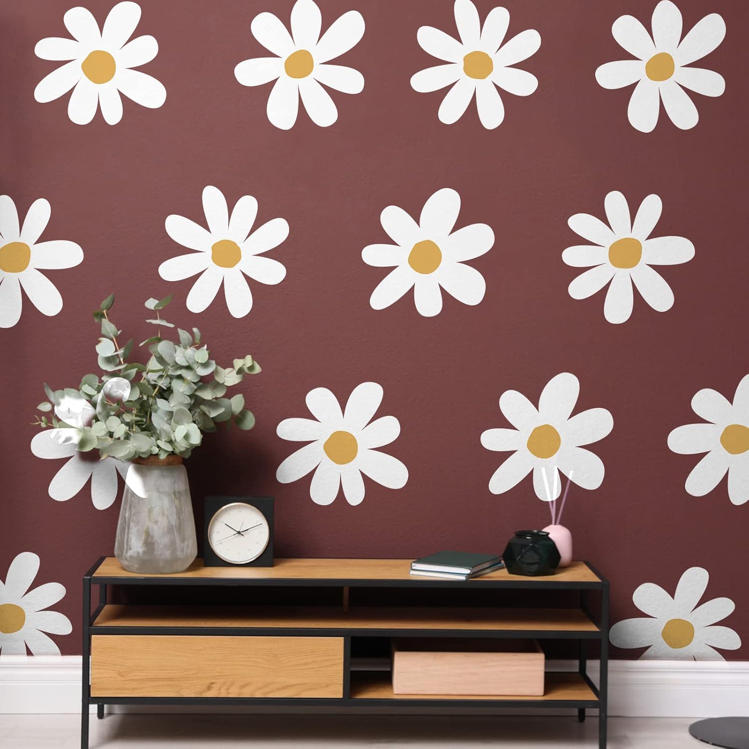 12 Sheets Daisy Wall Decals Flower Wall Stickers Large Daisy Wall Stickers Daisy Decals for Wall Peel and Stick for Nursery Kids Girls Bedroom Living Room Wall Decor(Classic Style)