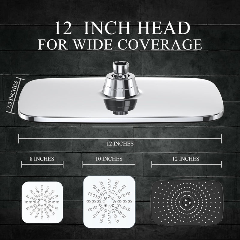 Veken 12 Inch High Pressure Rain Shower Head Combo with Extension Arm- Wide Rainfall Showerhead with 5 Handheld Water Spray - Adjustable Dual Showerhead with Anti-Clog Nozzles - Silver Chrome