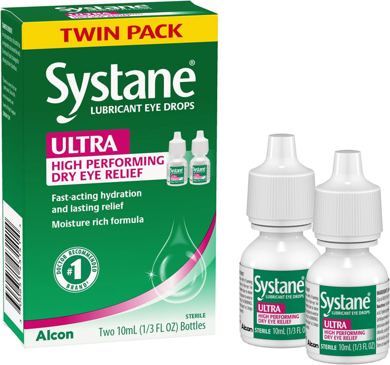 Systane Ultra Lubricant Eye Drops, Artificial Tears for Dry Eye, Twin Pack, 10-mL Each