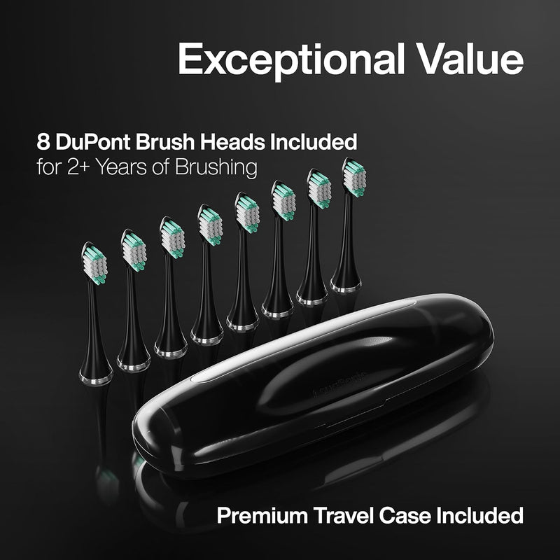 Aquasonic Black Series Ultra Whitening Toothbrush – ADA Accepted electric toothbrush- 8 Brush Heads & Travel Case – 40,000 VPM Electric Motor & Wireless Charging - 4 Modes w Smart Timer