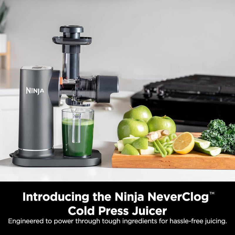 Ninja JC151 NeverClog Cold Press Juicer, Powerful Slow Juicer with Total Pulp Control, Countertop, Electric, 2 Pulp Functions, Dishwasher Safe, 2nd Generation, Charcoal (Renewed)