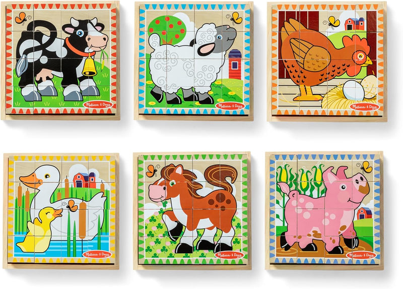 Melissa & Doug Farm Wooden Cube Puzzle With Storage Tray - 6 Puzzles in 1 (16 pcs) - FSC Certified