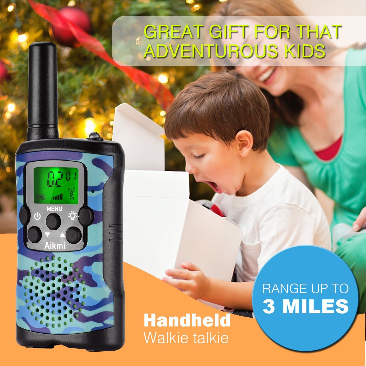 Walkie Talkies for Kids 22 Channel 2 Way Radio 3 Miles Long Range Handheld Walkie Talkies Durable Toy Best Birthday Gifts for 6 Year Old Boys and Girls fit Adventure Game Camping (Green Camo 1)