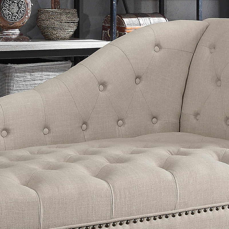 ROSEVERA Deedee Linen Upholstered Chaise Lounge Chair with Nailhead Trim for Living Room and Bedroom, Beige