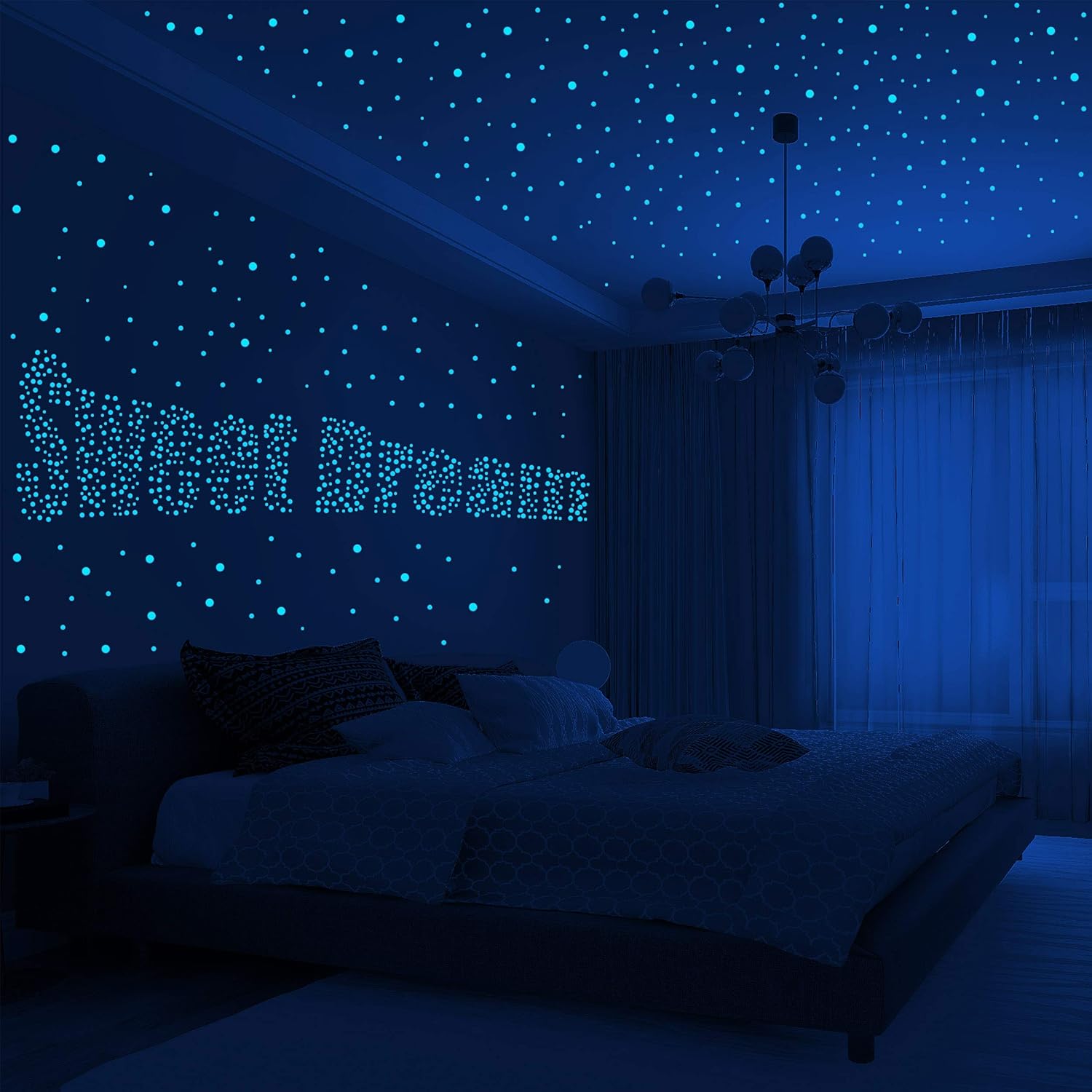 808 PCS Glow in The Dark Stars for Ceiling, Glowing Wall Decals Decor Stickers,(404 Pcs Green and 404 Sky Blue)3D Adhesive Dots Decor Starry Sky Decor for Kids Bedroom or Birthday Gift