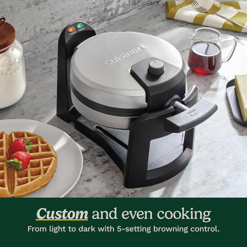 Cuisinart WAF-F30 Round Flip Belgian Waffle Maker, Black/Silver, 1 inch thick