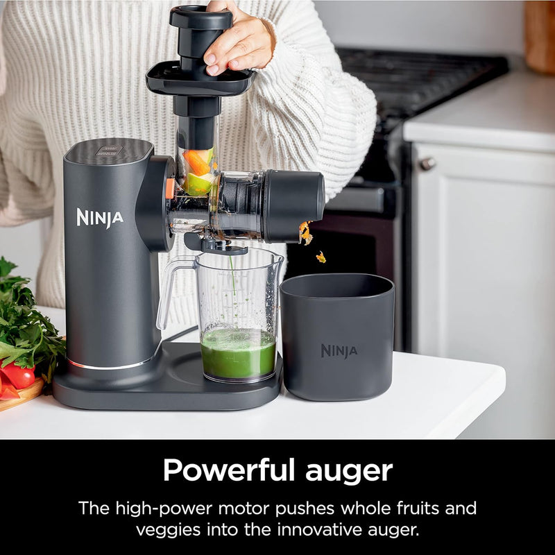 Ninja JC151 NeverClog Cold Press Juicer, Powerful Slow Juicer with Total Pulp Control, Countertop, Electric, 2 Pulp Functions, Dishwasher Safe, 2nd Generation, Charcoal (Renewed)