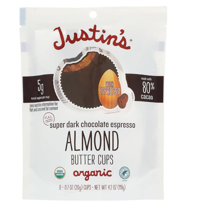 JUSTINS Organic Dark Chocolate Espresso Almond Cups, 4.2oz